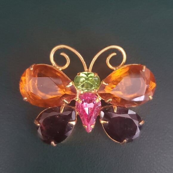 Vintage Joan‎ Rivers Butterfly Brooch Pin Gold Plated Multicolored Stones 90's - Picture 5 of 5